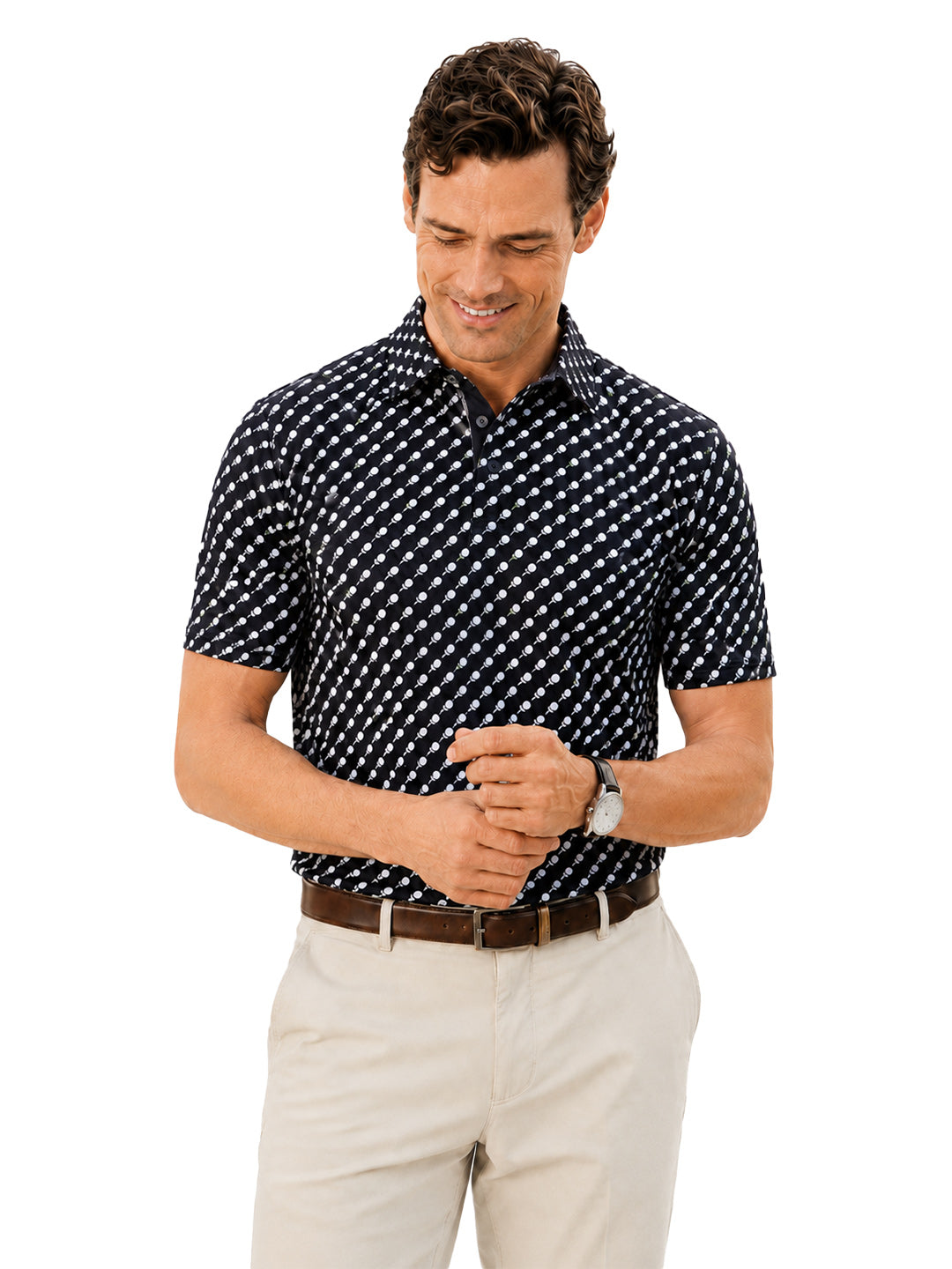 Men's Geo Dot Print Golf Polo