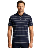 Men's classic stripe golf polo shirt with short sleeves and modern fit