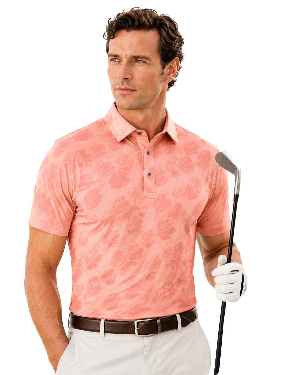 Men's Tropical Leaf Print Golf Polo
