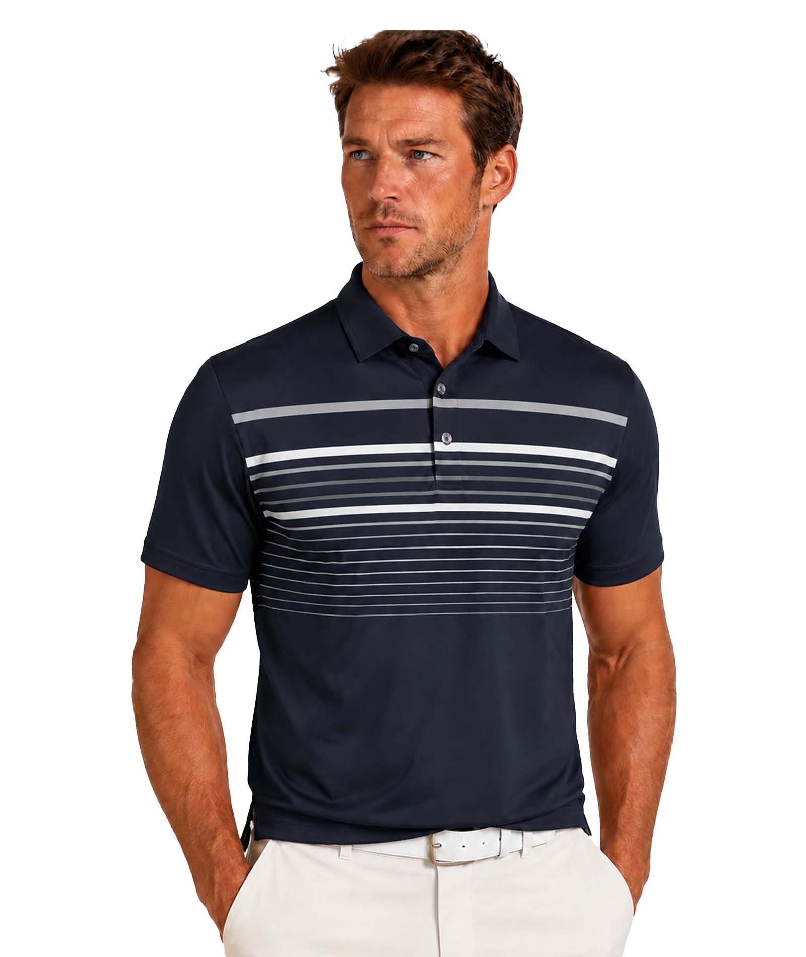 Mens Performance Chest Stripe Polo