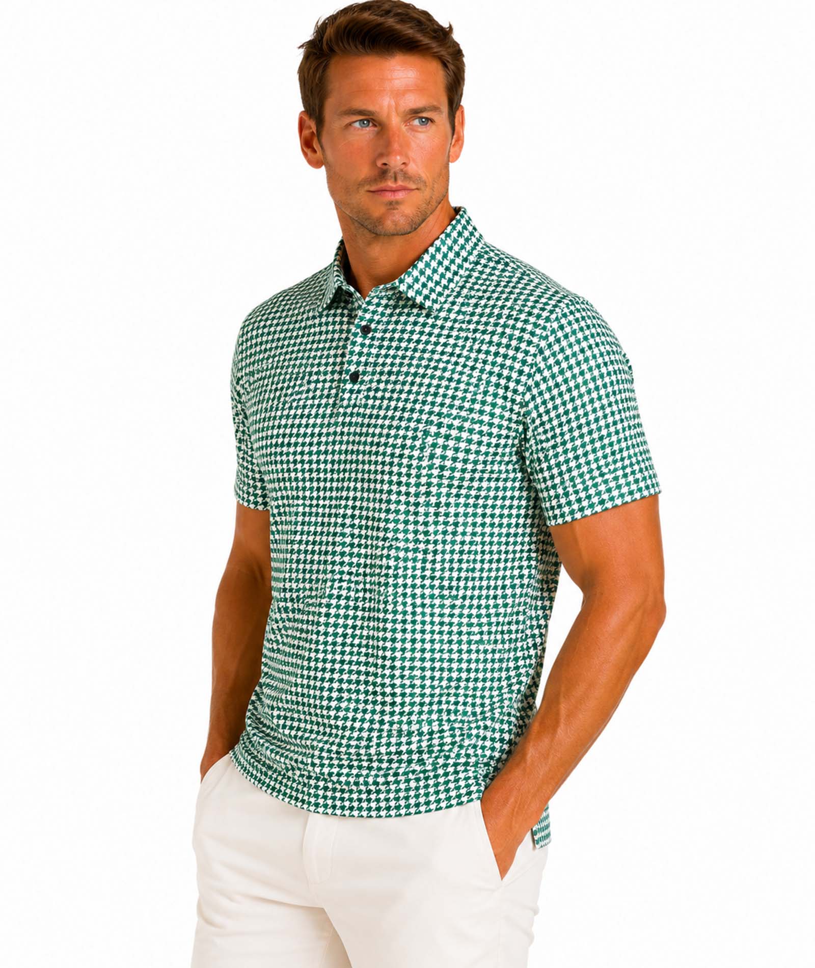 Mens Houndstooth  Tech POLO
