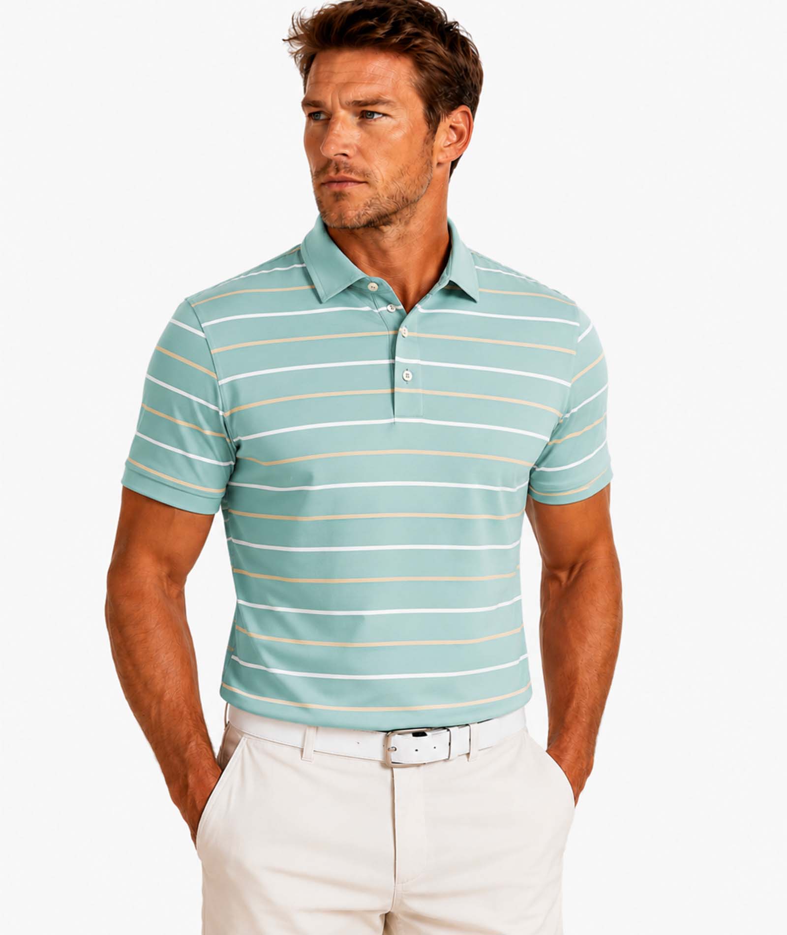 Mens Striped Performance POLO