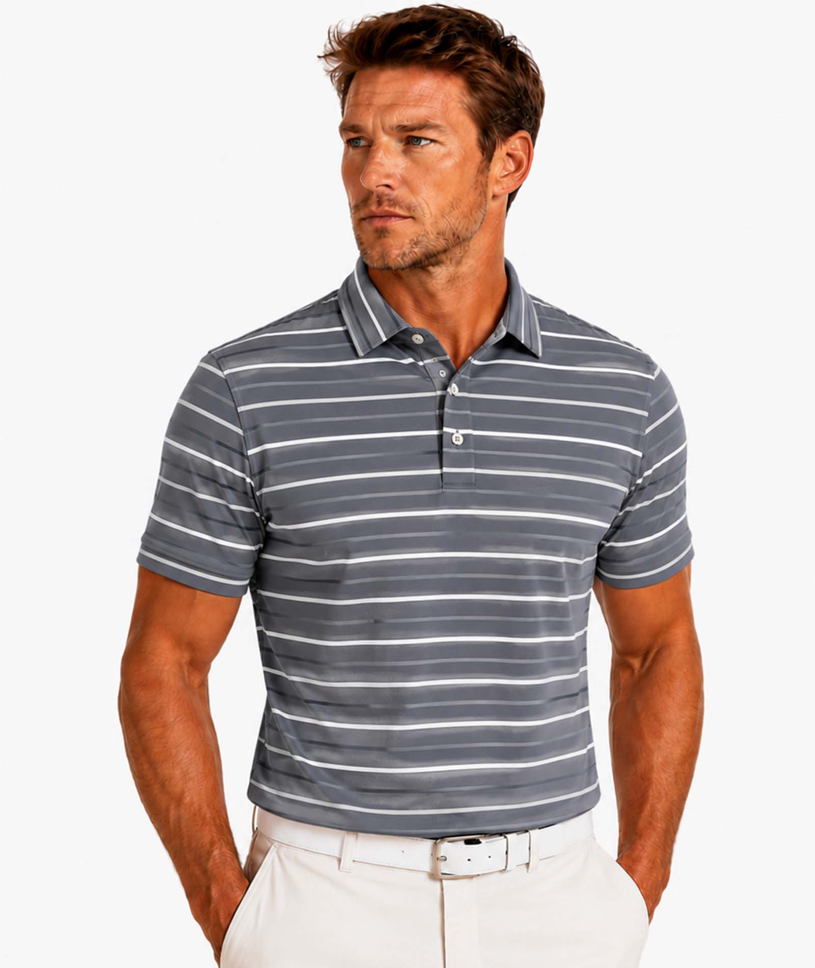 Mens Striped Performance POLO