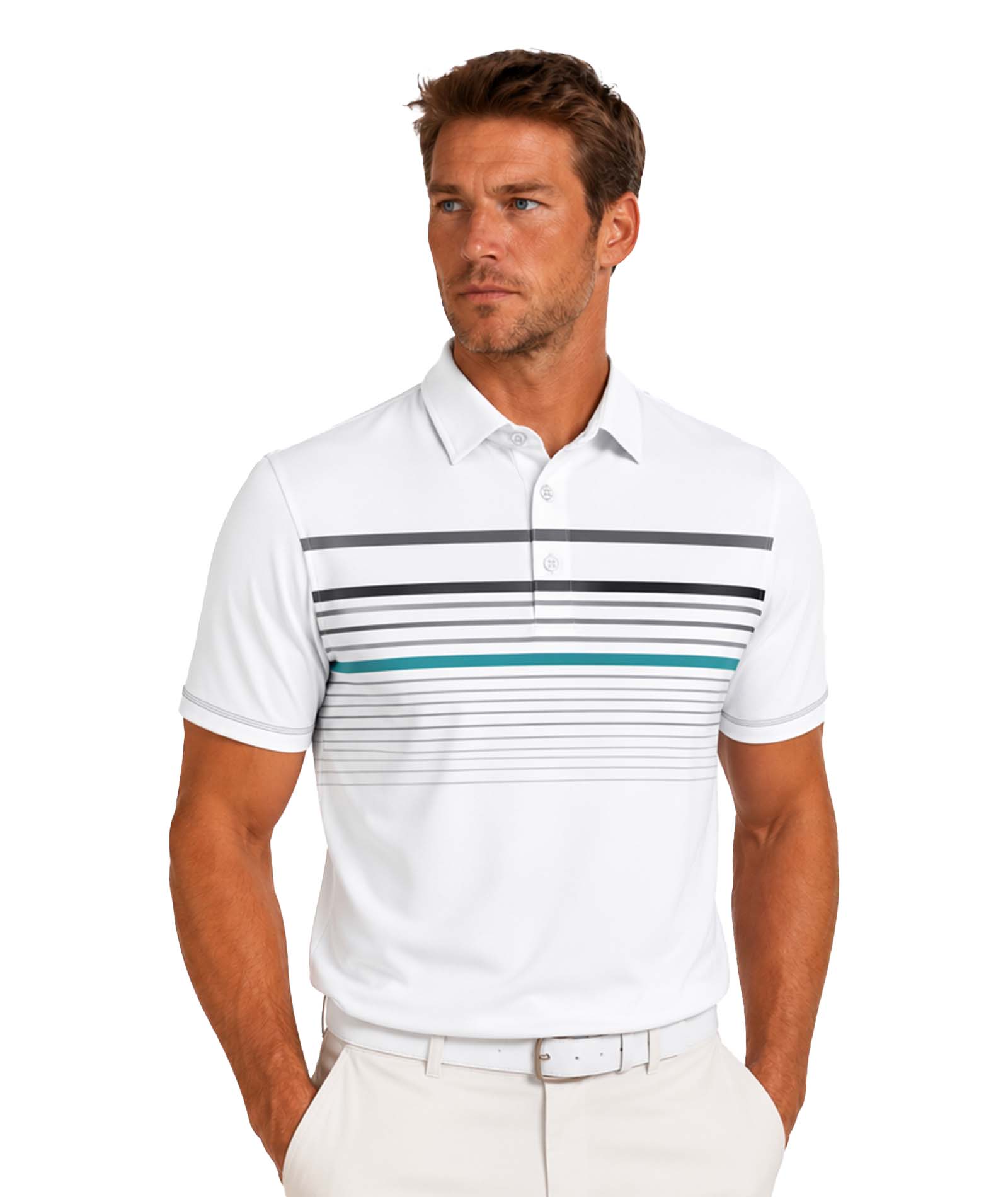 Mens Performance Chest Stripe Polo