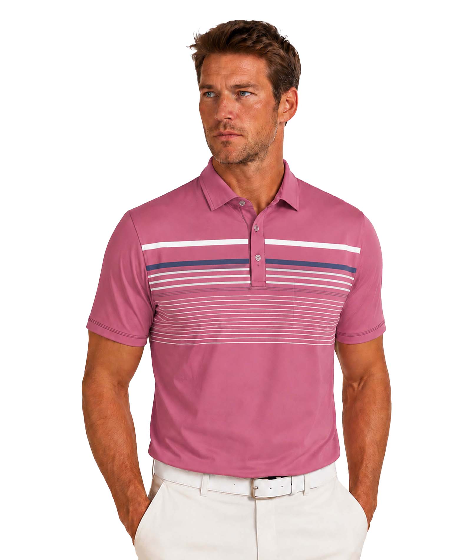 Mens Performance Chest Stripe Polo