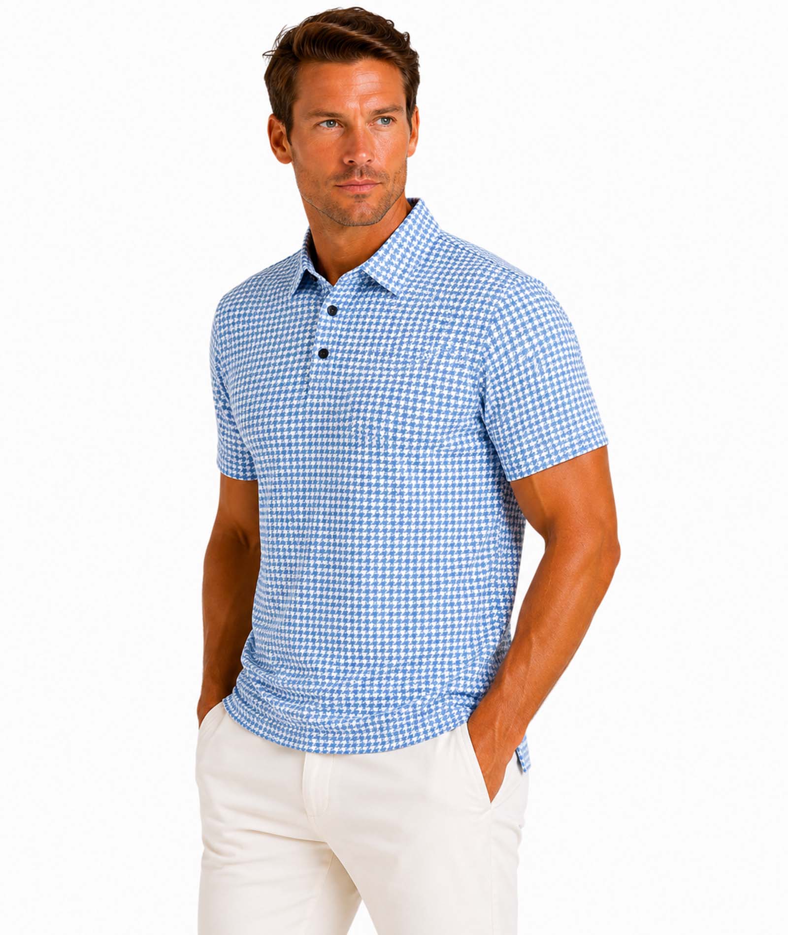 Mens Houndstooth  Tech POLO
