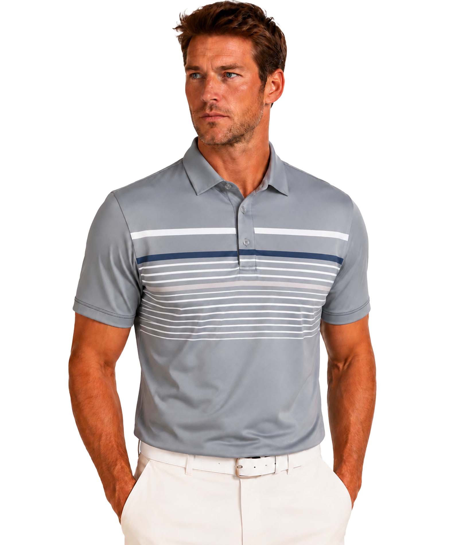 Mens Performance Chest Stripe Polo