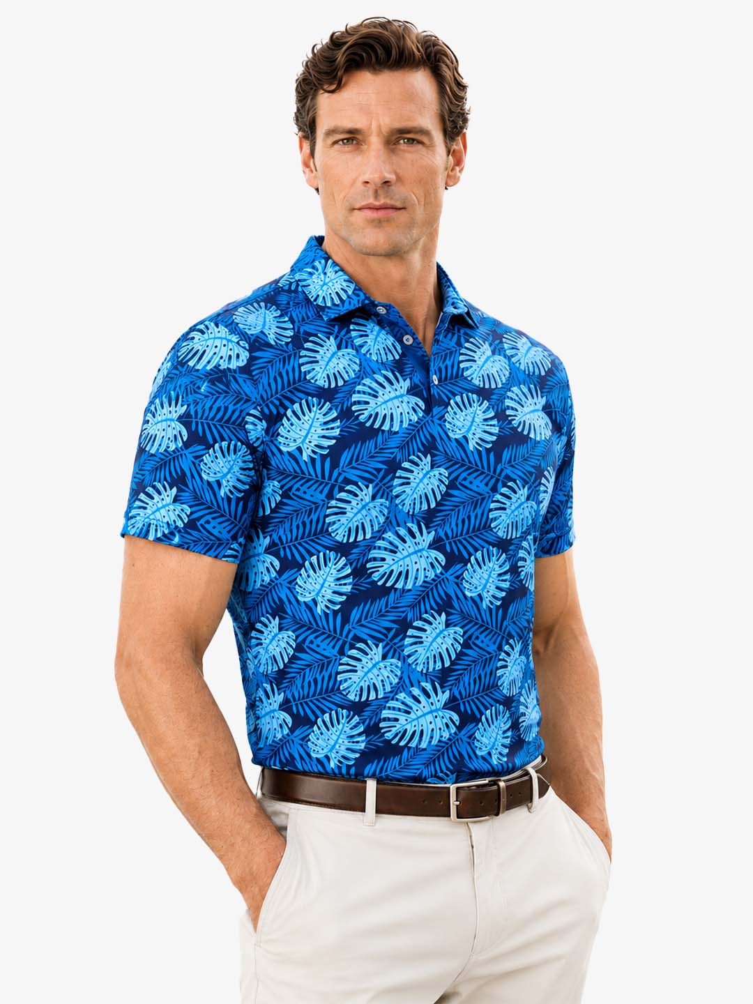 Men's Tropical Leaf Print Golf Polo