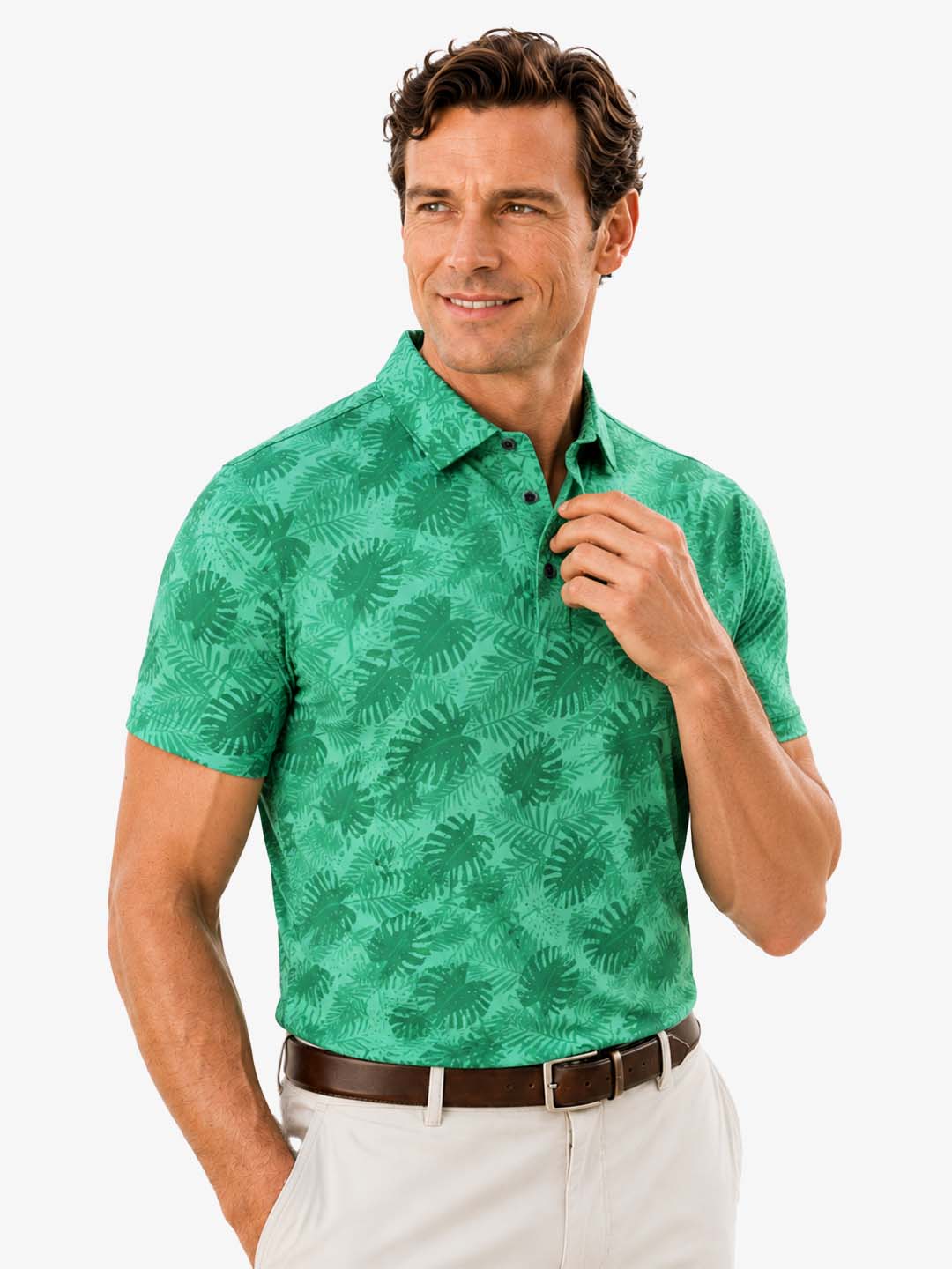 Men's Tropical Leaf Print Golf Polo