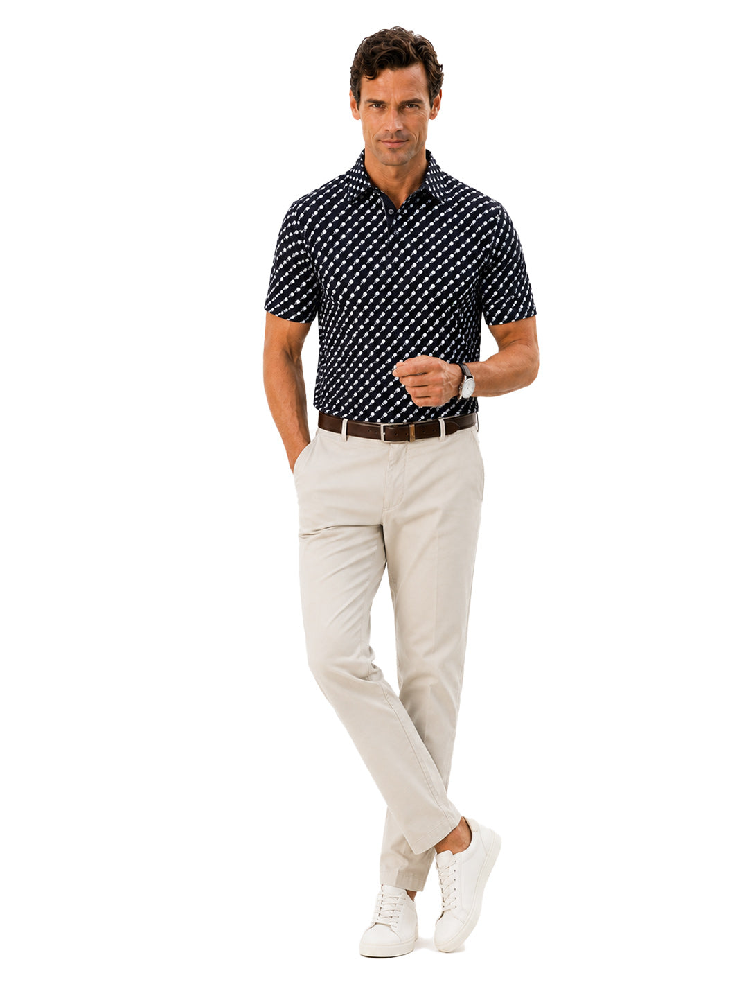 Men's Geo Dot Print Golf Polo