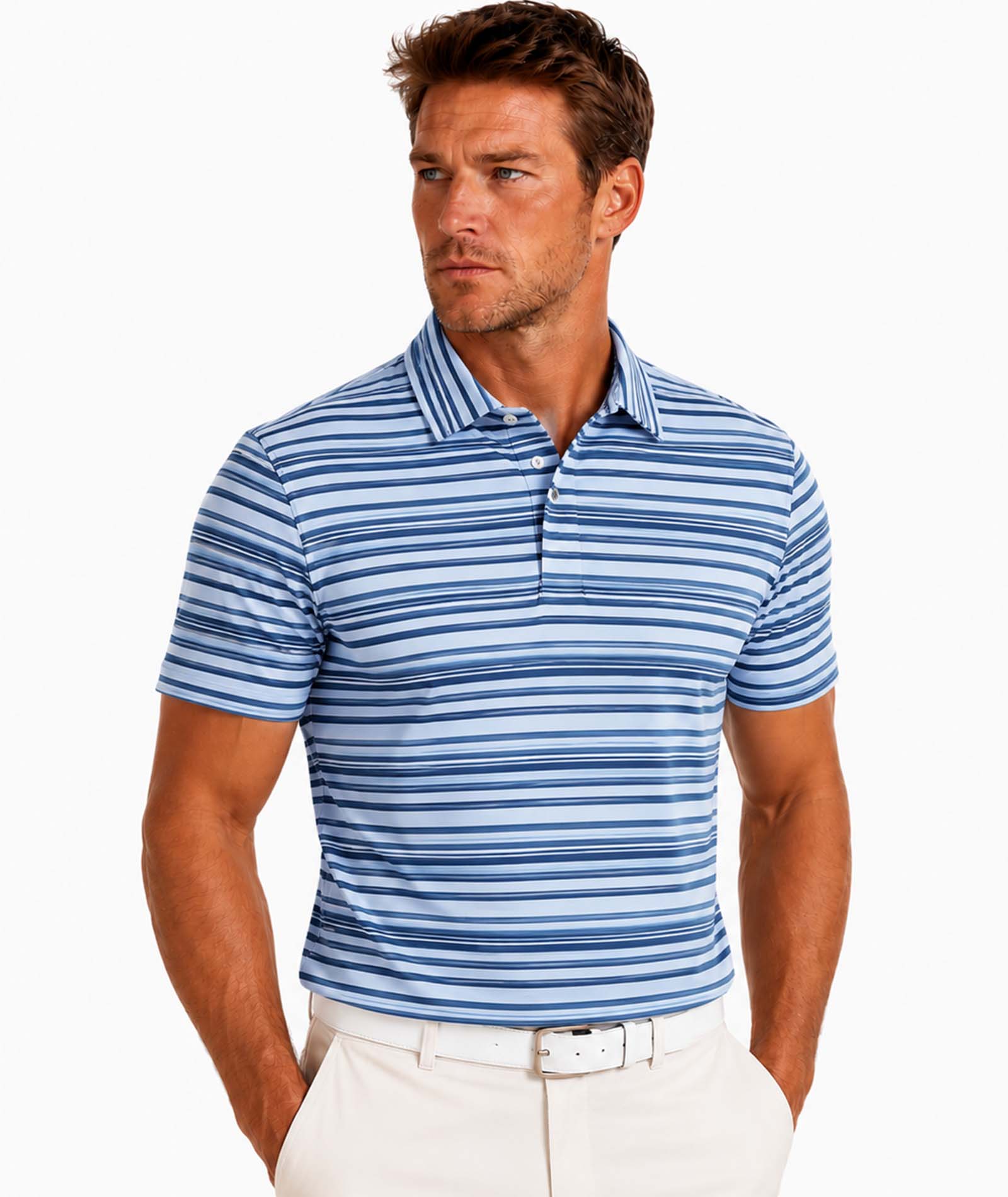 Mens Gradient Striped Tech Polo