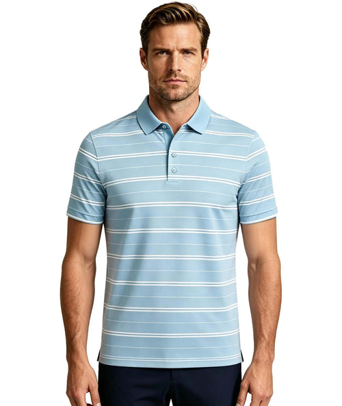 Men's coastal stripe golf polo shirt with modern fit and classic design