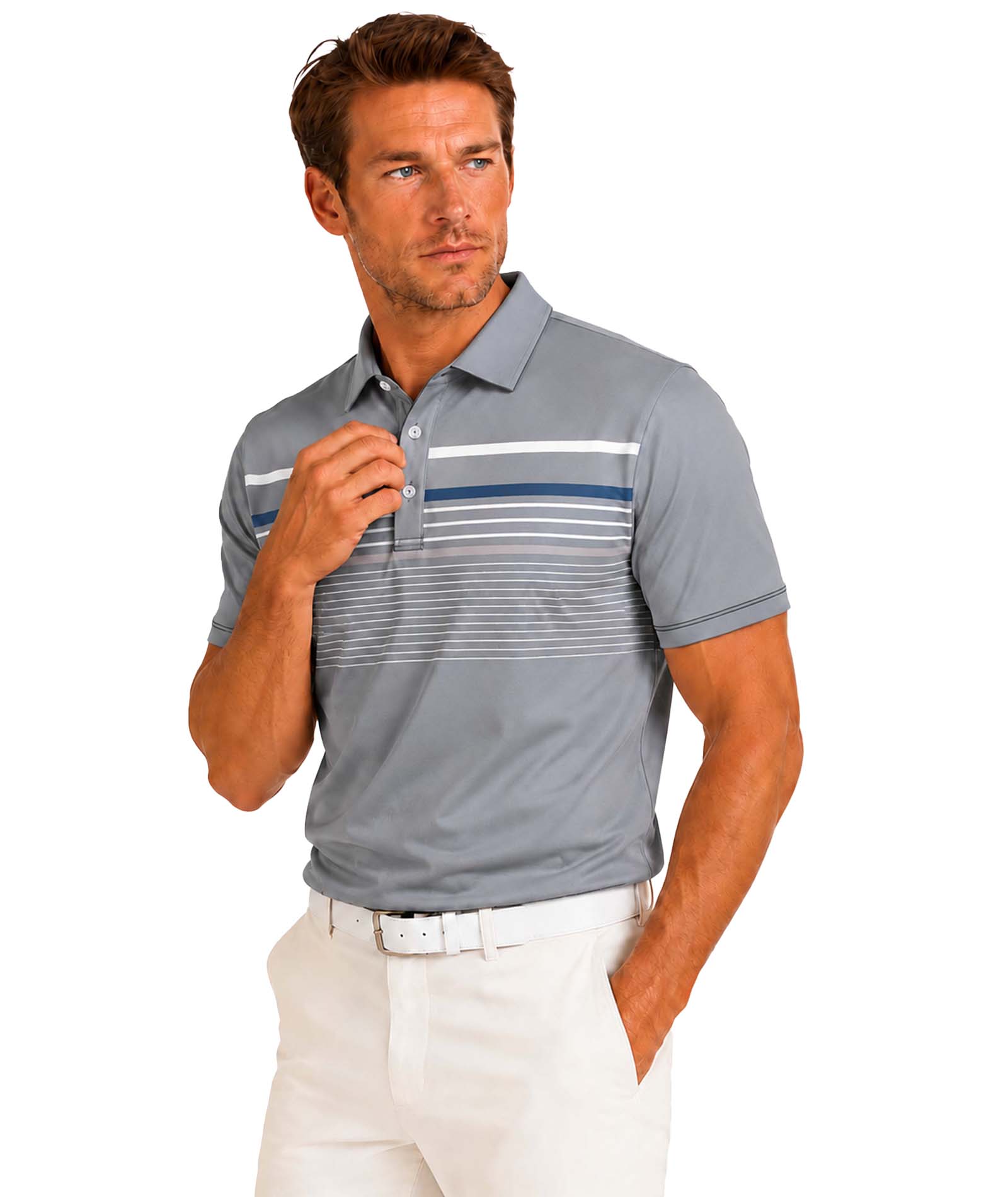 Mens Performance Chest Stripe Polo