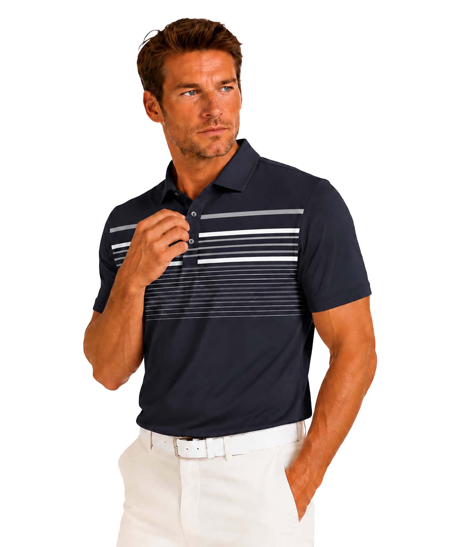 Mens Performance Chest Stripe Polo