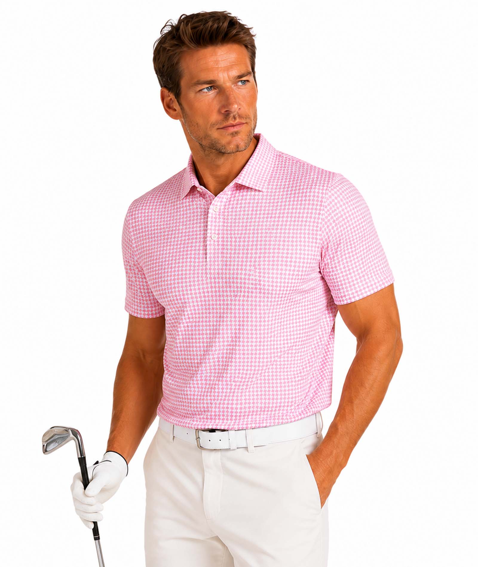 Mens Houndstooth  Tech POLO