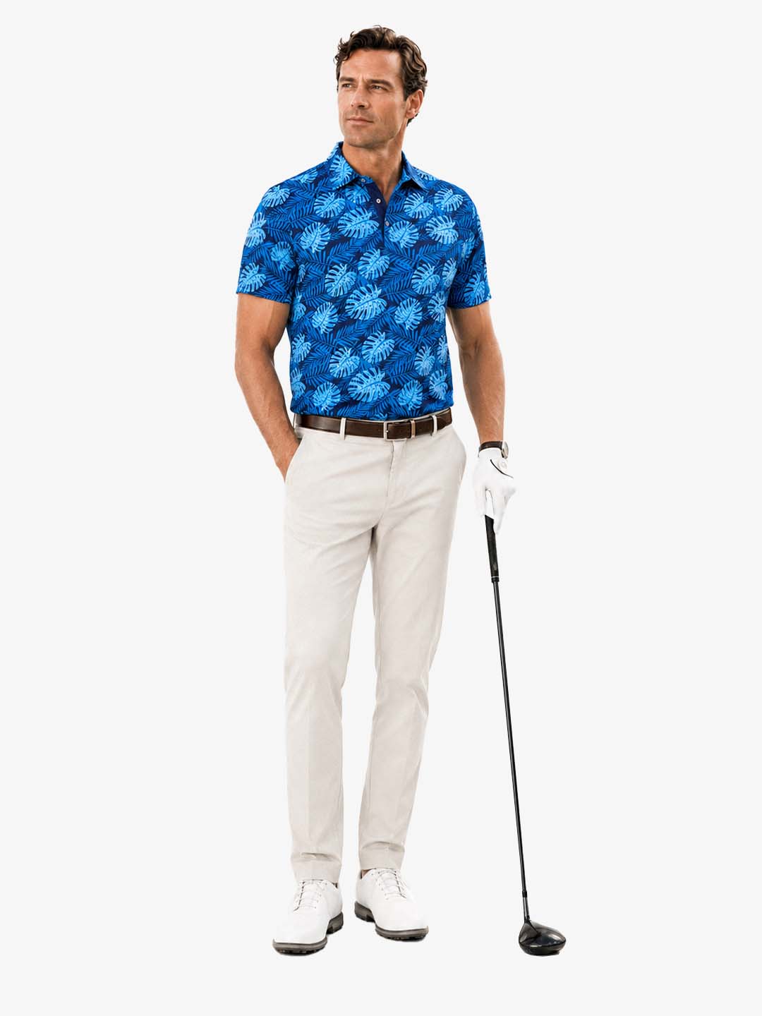 Men's Tropical Leaf Print Golf Polo